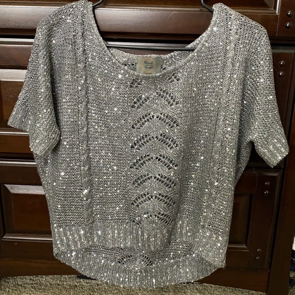Gray crop sweater with silver sequins - Picture 1 of 4